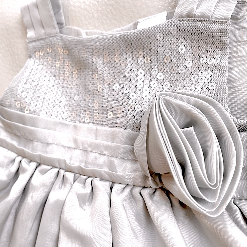 Elegant Sequins Silver Satin Sleeveless Party Dress, Crinoline, Birthday Wedding